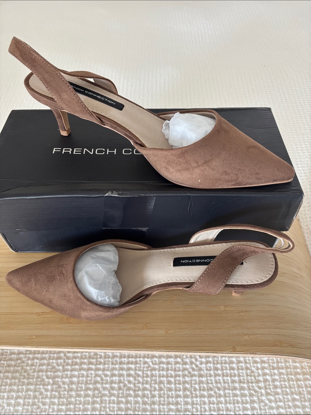 French Connection Brown Suede Slingback Kitten Heel Mules 9